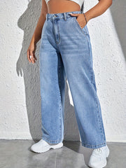 Solid Wide Leg Jeans