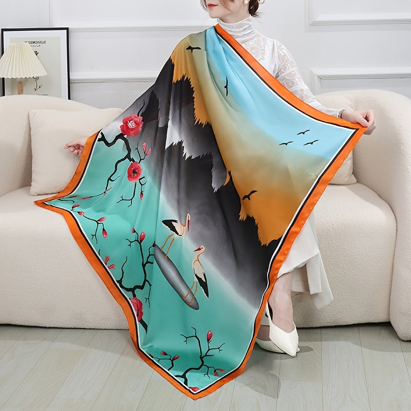 Plum Blossom Crane Square Scarf Thin Wrap Bandana