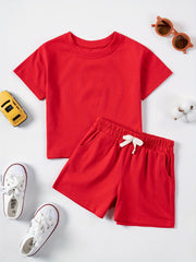 2pcs Boys Cotton T-Shirts & Drawstring Shorts Set Summer Clothes