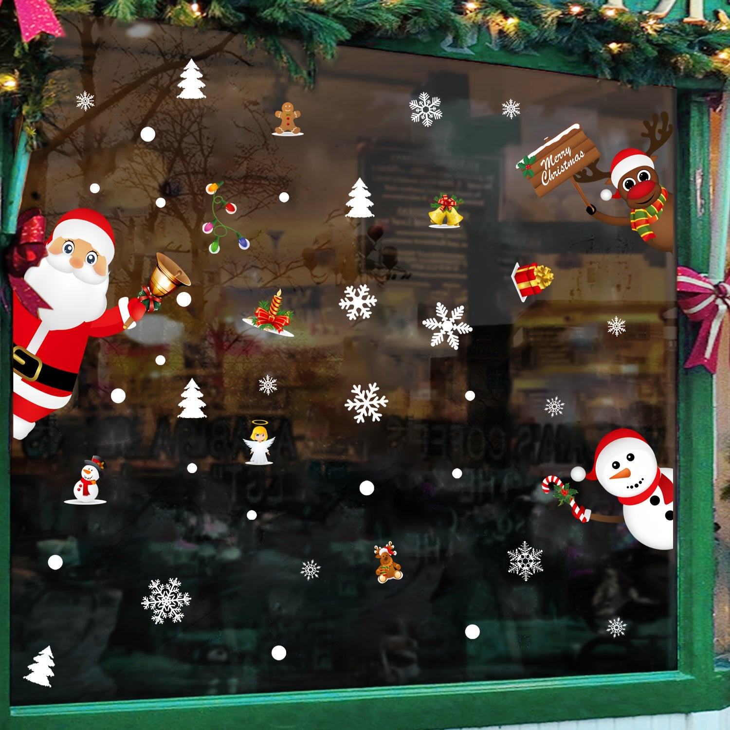 Christmas Window Clings Stickers Santa Snowman Deer Snowflakes Windows Decals
