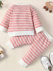 Diagonal Street Ribbed Collar Long Sleeved Top Baby Boy's 2pc Set