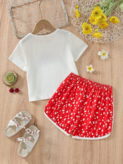 Girls Mushroom Pattern T-shirt & Polka Dot Shorts Set