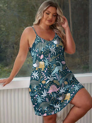 Women's Plus Dinosaur & Floral Print Sleeveless Nightdress