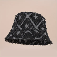 Plaid Bucket Hat Pentagram Face Cover Sun Hat