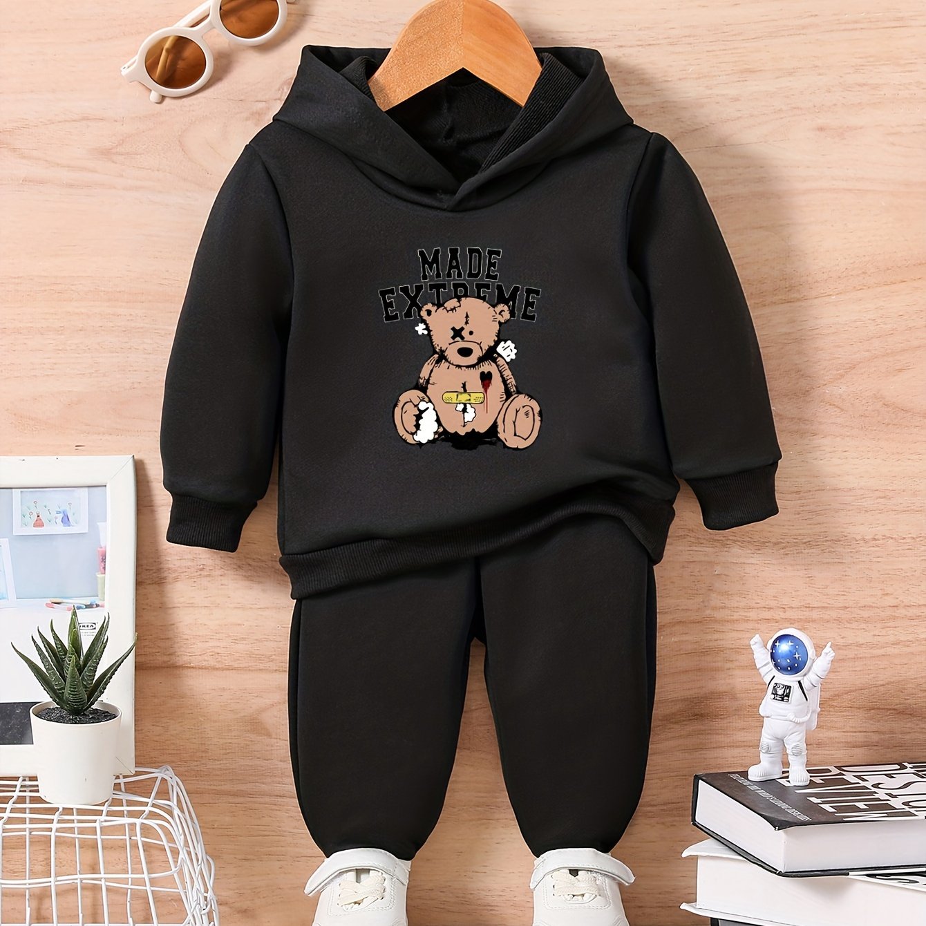 Toddler Baby Outfit Set Bear Letter Print Stylish Sweatshirt Trousers