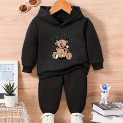 Toddler Baby Outfit Set Bear Letter Print Stylish Sweatshirt Trousers