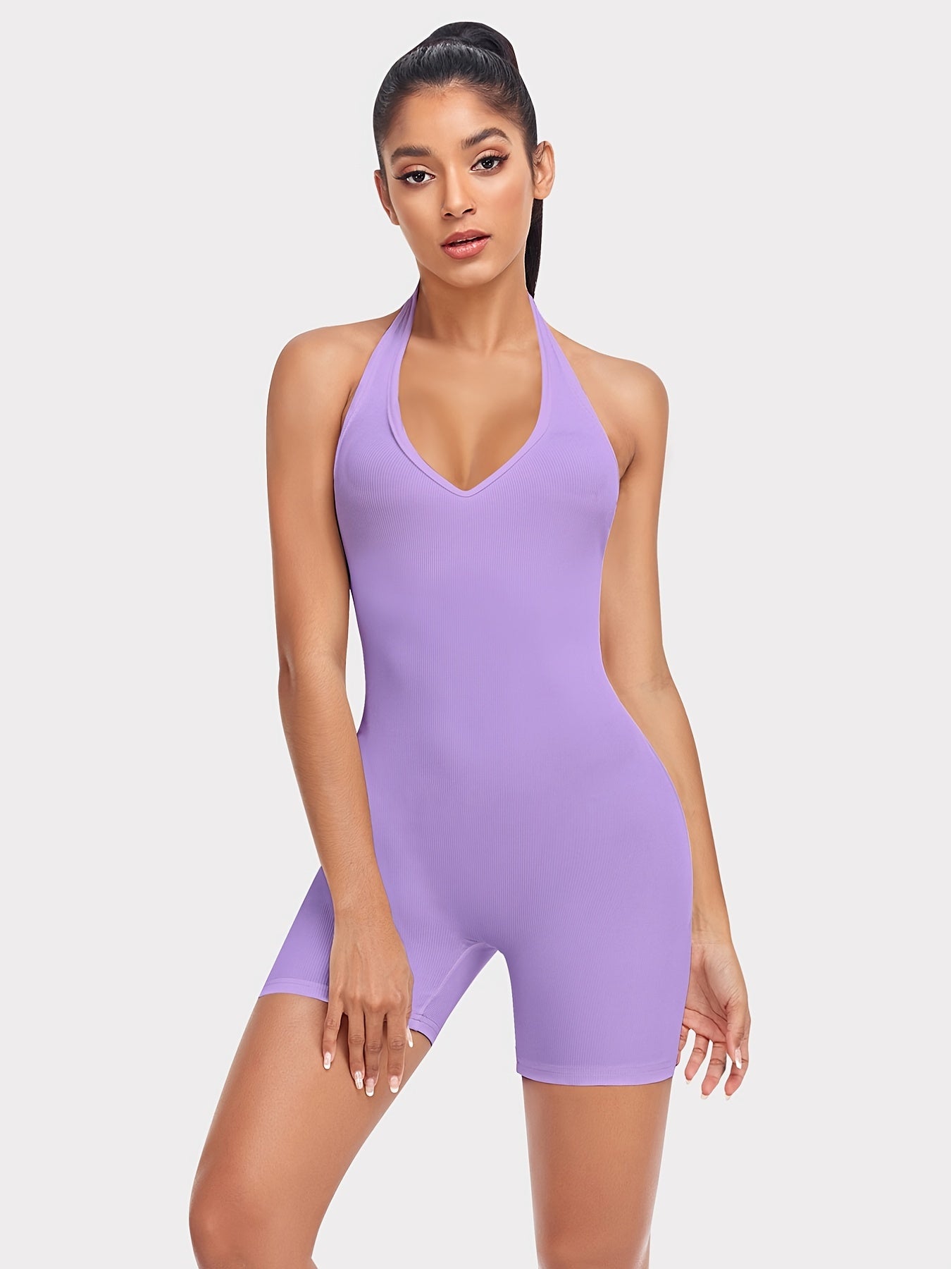 Women's Halter Neck Workout Bodysuit Sleeveless Tank Short Yoga Running