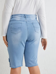 Washed Button High Rise Skinny Denim Shorts