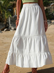 Boho Tiered Skirt Elastic Waist Casual Layered Skirt