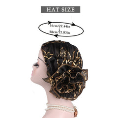 Flower Pleat Beanie Hat Cap Turban Head Wrap For Long Thik Hair