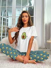 Avocado Print Pajamas Set Short Sleeve Crew Neck Top & Pants