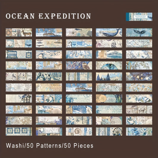50pcs Vintage Washi Stickers Book Floral Travel Ocean Adventure Stickers