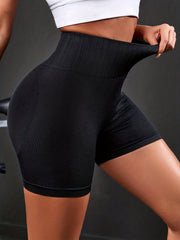 4pcs Wide Waistband Solid Fitness Shorts for Women