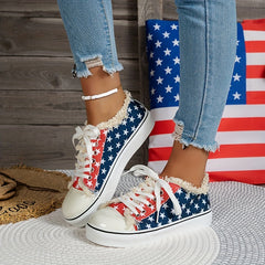 Women's Printed Canvas Lace-Up Sneakers Lightweight Comfortable Shoes