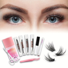 DIY Eyelash Extension Kit 96 Pcs 3D False Lashes Cluster Glue Tweezers Scissors