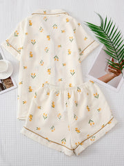 Floral Print Pajama Set Short Sleeve Top & Shorts Women's Sleepwear