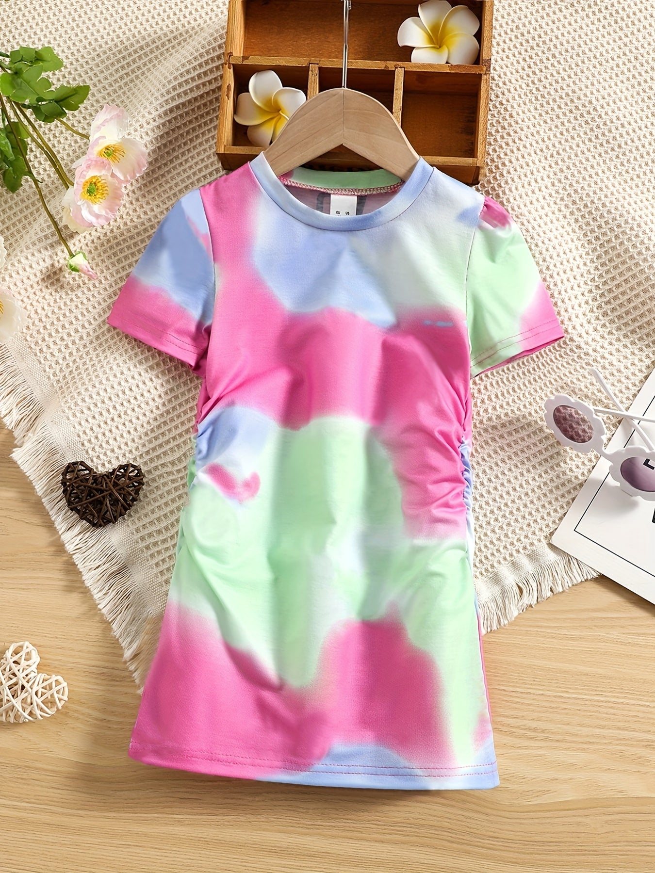 Kid Girls' Tie Dye Print Short Sleeve T Shirt Dress