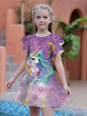 Summer Girls 3D Print Fancy Dresses Kids Party Princess Dress