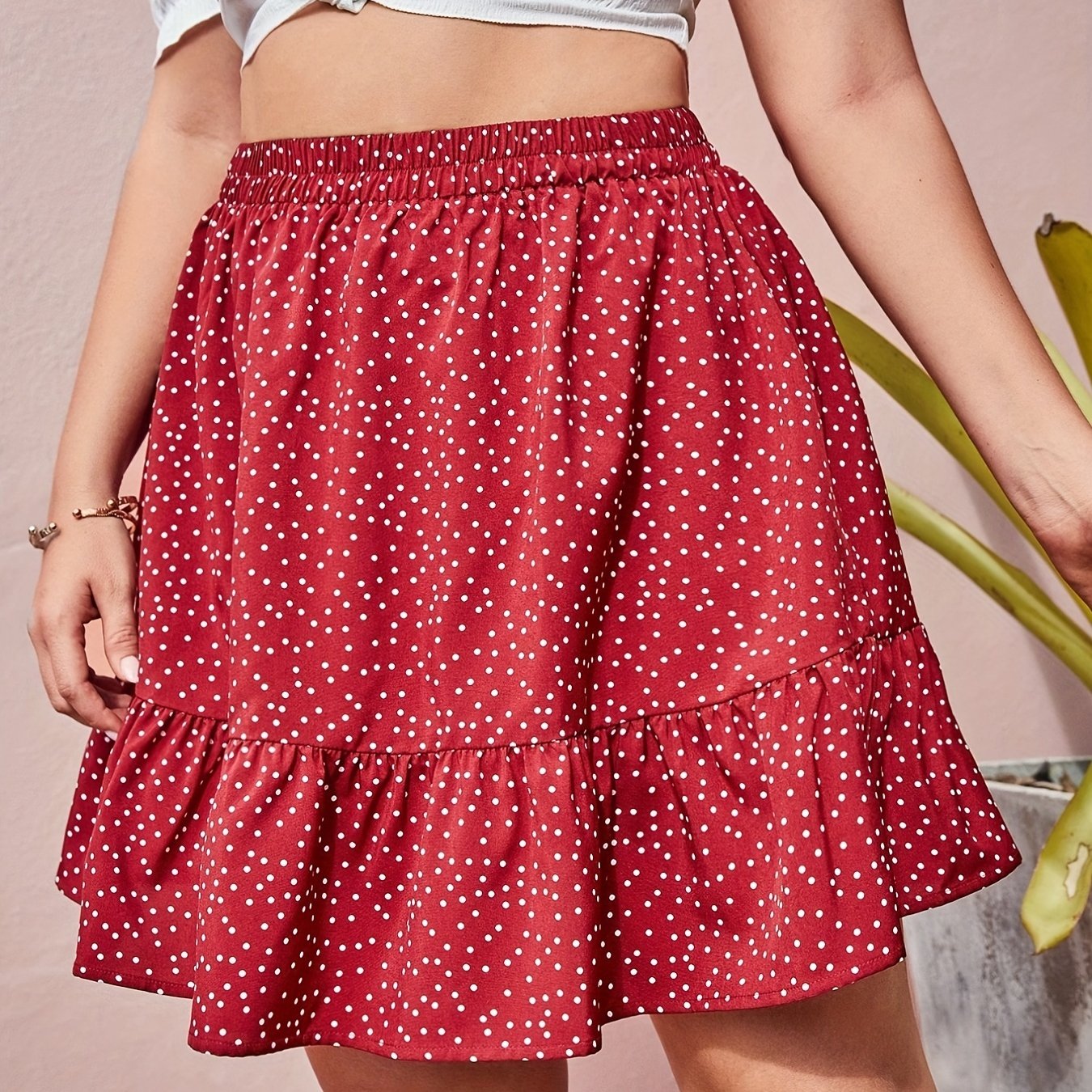 Women's Plus Polka Dot Ruffle Trim Mini Skirt
