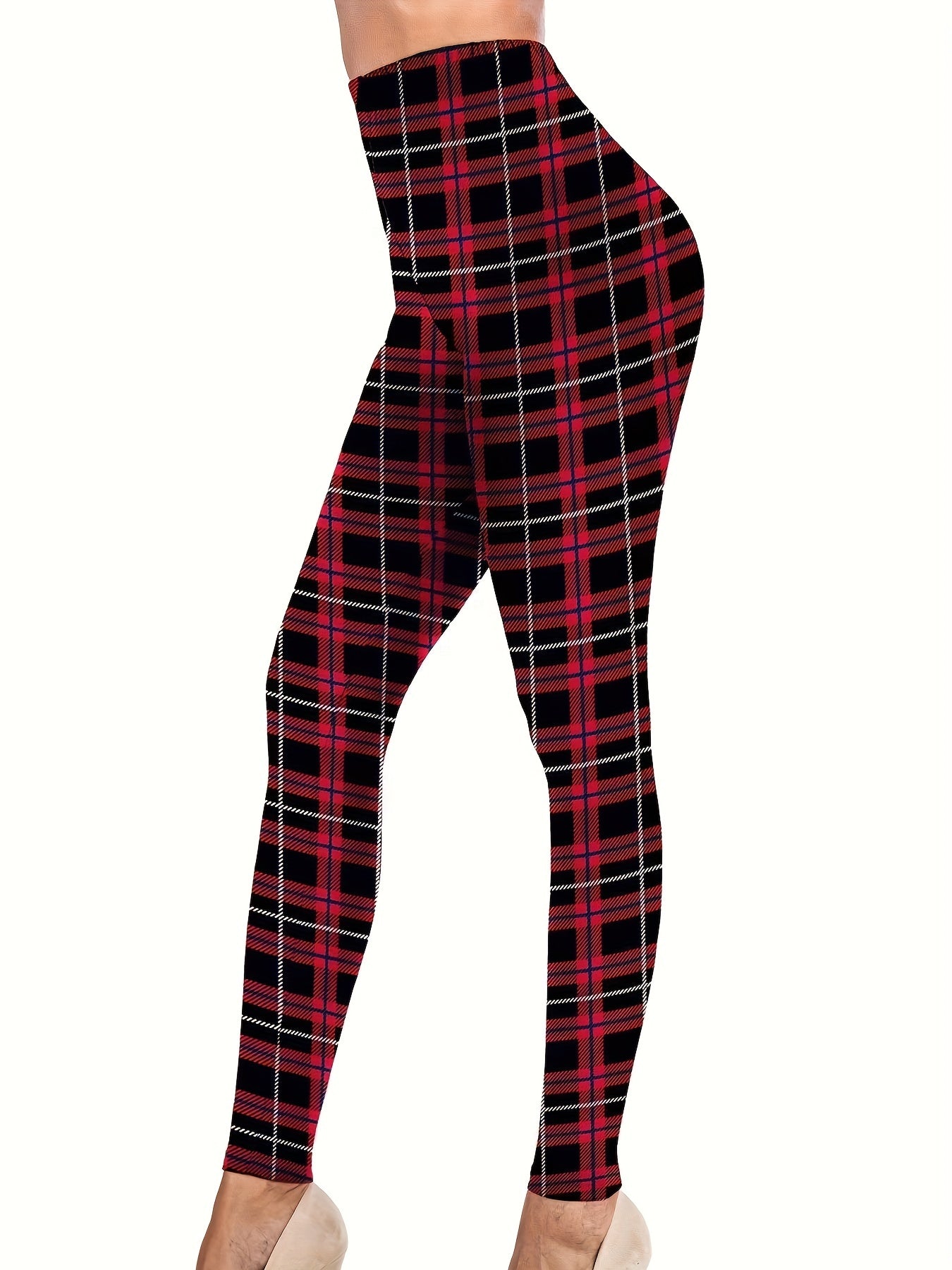 Plaid Print High Rise Stretch Leggings