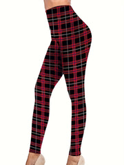 Plaid Print High Rise Stretch Leggings