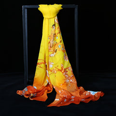 Flowers Birds Chiffon Scarf Sun Protection for Women