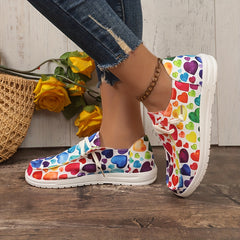 Women's Heart Pattern Skate Shoes Flat Lightweight Lace Up