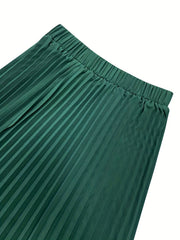 Maxi Pleated Skirt Elastic High Rise Solid Color