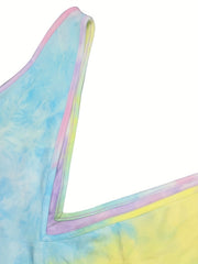 Plunging Neck Tie Dye Tank Top for Summer