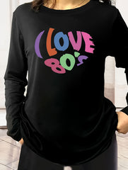 Slogan Print Long Sleeve Round Neck Pajama Top