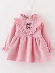 Girls Ruffled Edge Princess Dress With Two Mini Bow