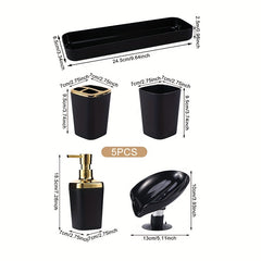 5pcs Bathroom Accessory Set: Lotion Dispenser, Soap Dish, Toothbrush Holder, Cup