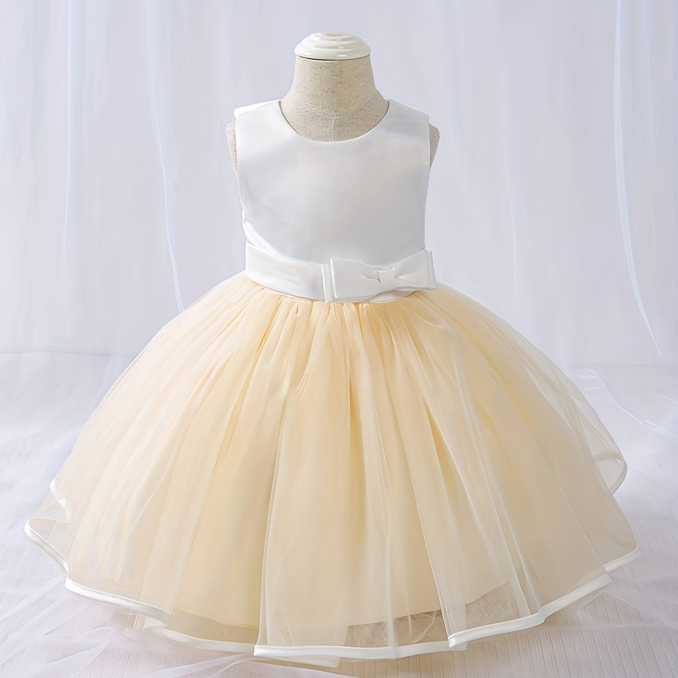 Girls Mesh Puffy Skirt Sleeveless Party Dress with Bow