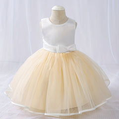 Girls Mesh Puffy Skirt Sleeveless Party Dress with Bow