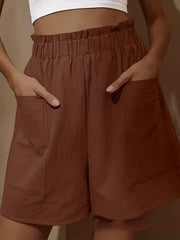 Boho Dual Pockets Wide Leg Shorts Casual Elastic Smocked Waist Shorts