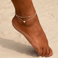 Love Heart Chain Anklet Double Layers Bracelet Women Girls