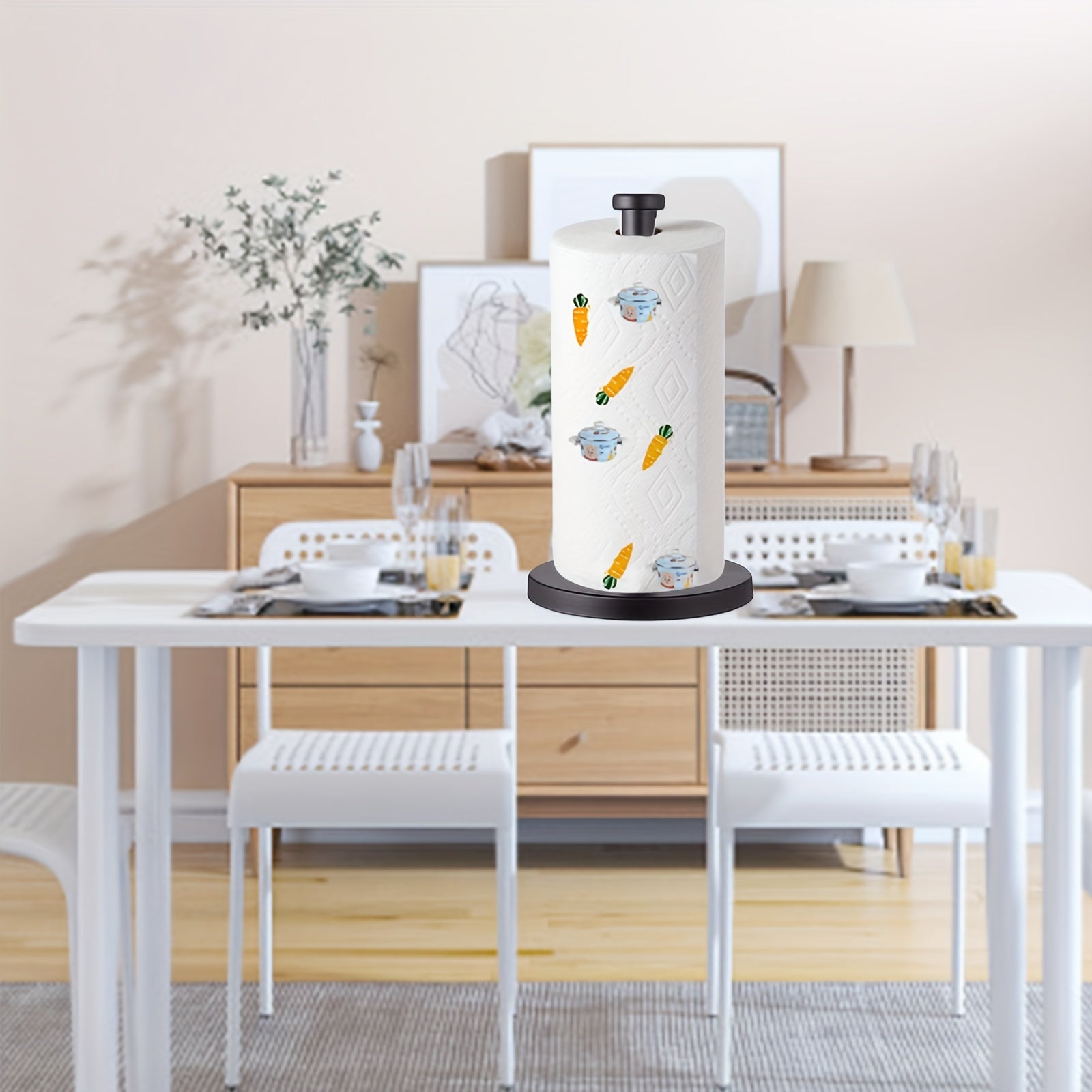 Standing Paper Towel Holder with Weighted Base for Kitchen Bathroom