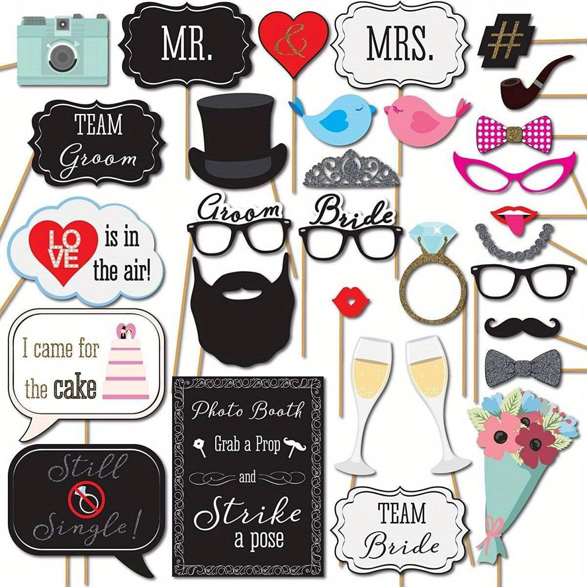 31pcs Wedding Photo Booth Props Fun and Festive Party Decor Supplies