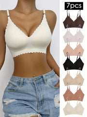 7pcs Solid Push Up Bra Comfy Removable Padded Seamless Anti-sagging Bra