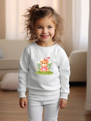 Bear Doll Print Girls Pullover Sweatshirt Long Sleeve Crew Neck Tops