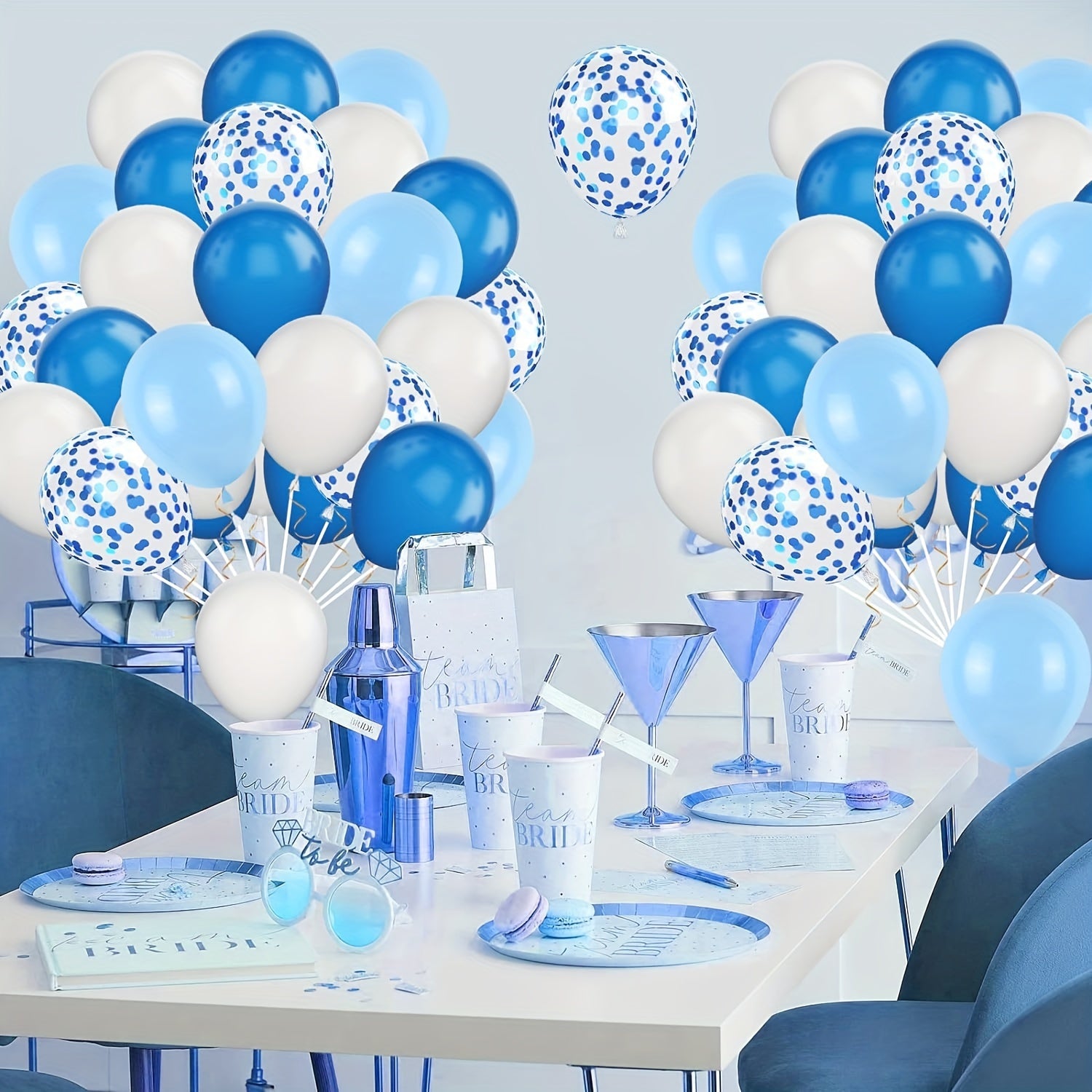 61pcs Bule Confetti Metal Latex Balloon Set for Various Celebrations