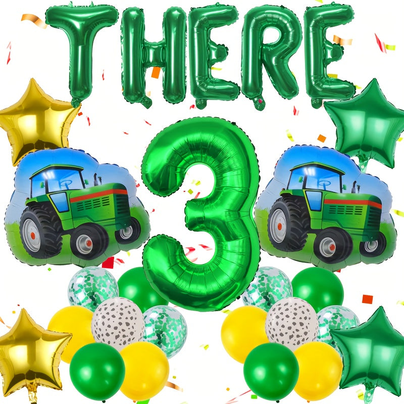 26pcs Tractor Birthday Party Supplies Set with Number, Latex, and Star Balloons