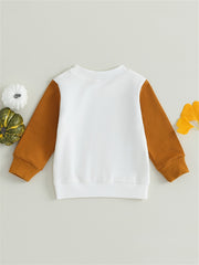 Girls Pumpkin Colorblock Graphic Crew Neck Sweatshirt Halloween Pullovers
