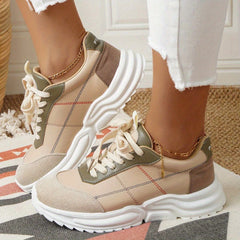 Women's Platform Lace Up Sneakers Low Top Outdoor Shoes