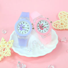 2pcs Unicorn Dual Quartz Watch Set for Girls LED Glow Soft Silicone Twin Sister