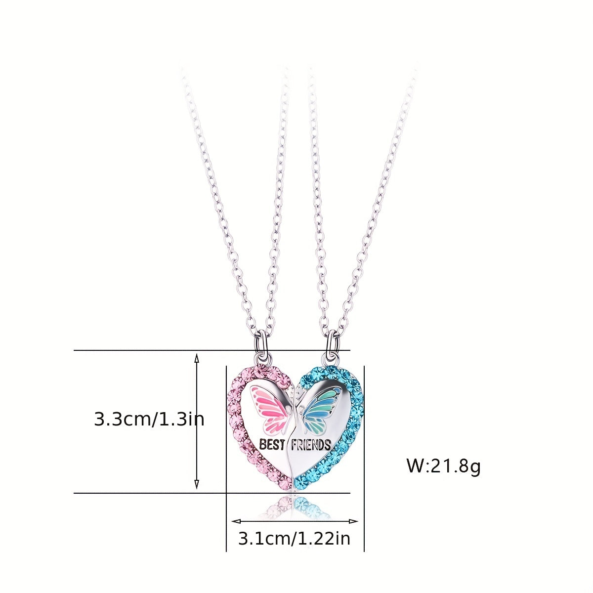 2pcs FRIENDS Heart Butterfly Magnetic Necklace For Toddler Girls BFF Gift