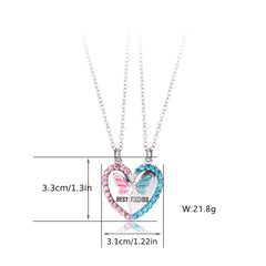 2pcs FRIENDS Heart Butterfly Magnetic Necklace For Toddler Girls BFF Gift