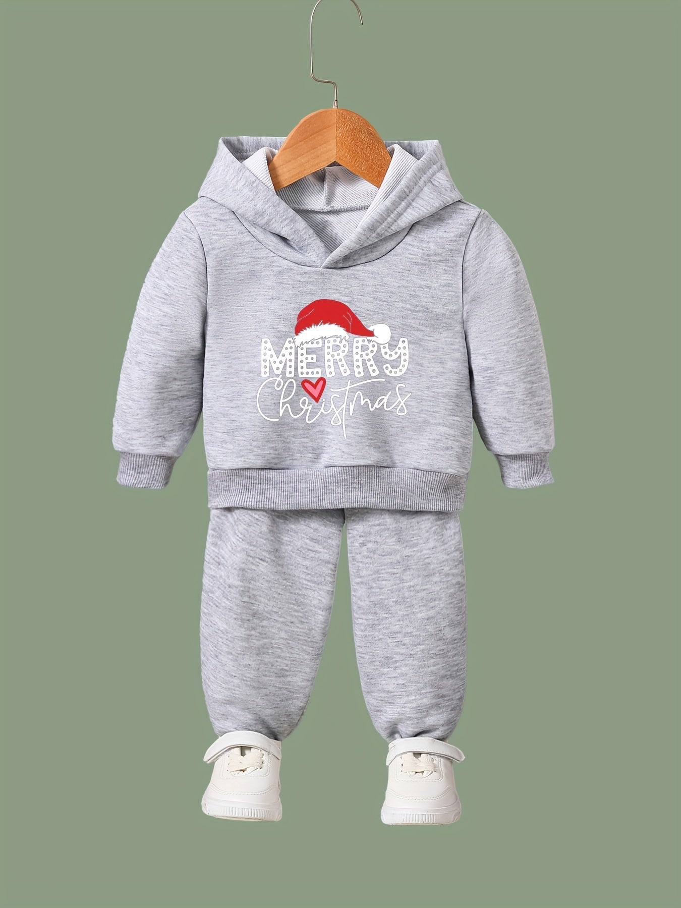 Heart Graphic Merry Christmas Hoodies Jogger Pants Set for Girls