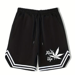 Leaf Pattern Drawstring Shorts for Men