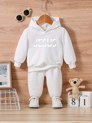 JESUS Print Kids Letter Outfit Set Long Sleeve Sweatshirt